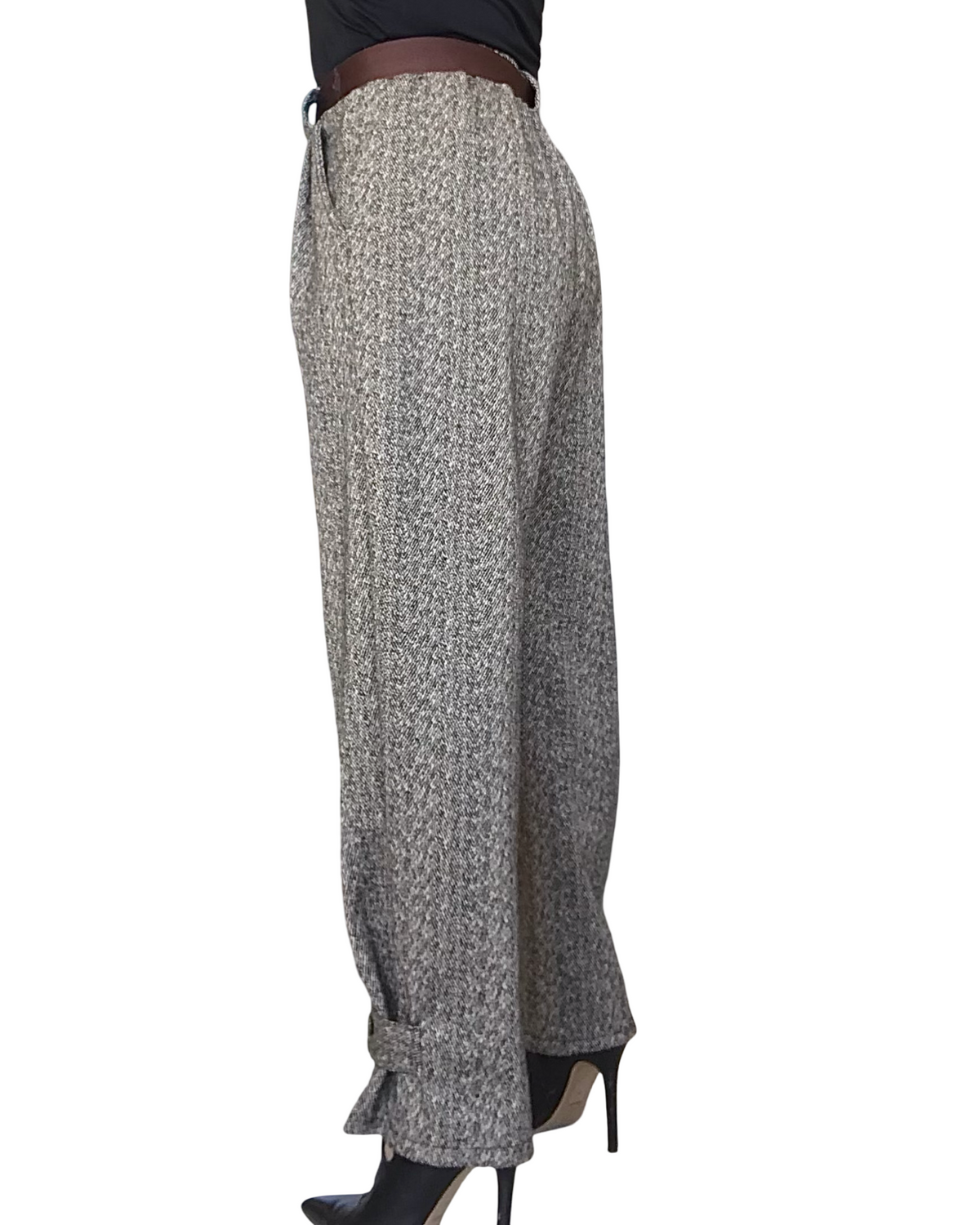 Pantalon tweedé baggy brun et beige, 7/8 taillé élastique ( Livraison 2 octobre)