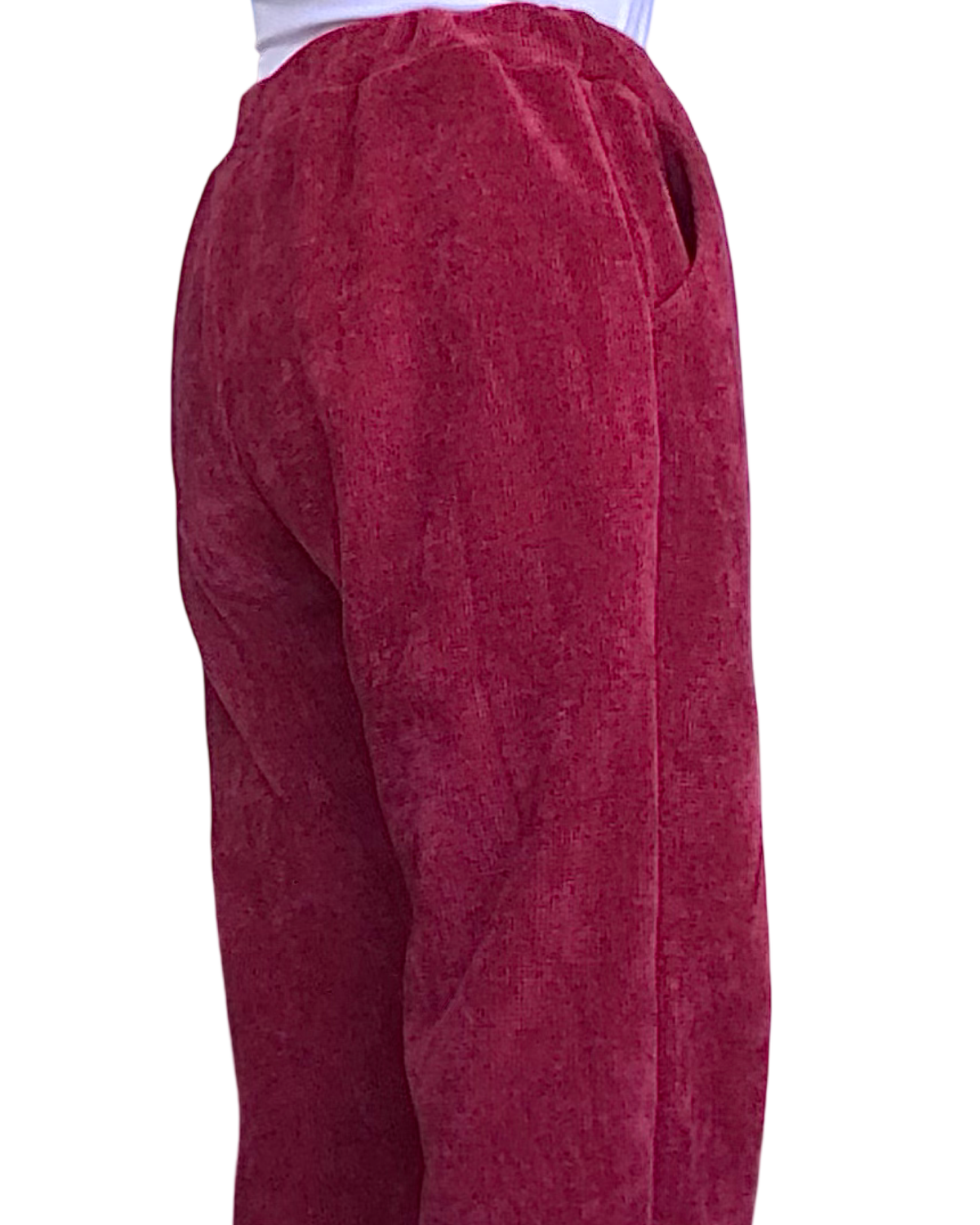Pantalon bourgogne en corderoy à taille élastique avec cordon