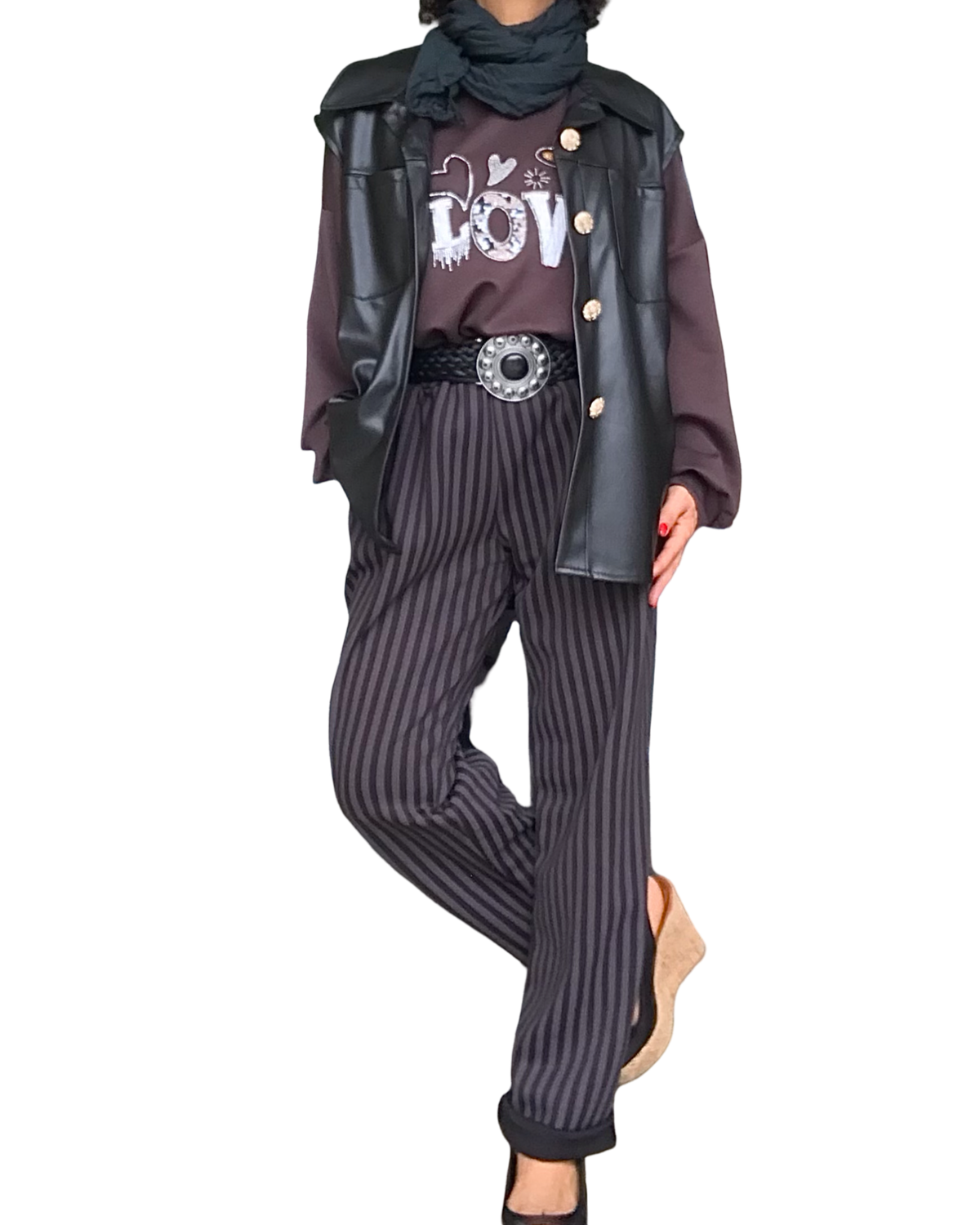 Chandail uni brun col rond en jersey « Love »
