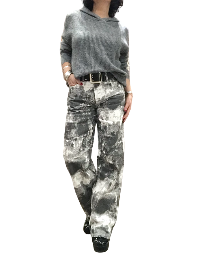 Pantalon marbré charcoal et blanc cassé jambe droite 32 pouces de jambe