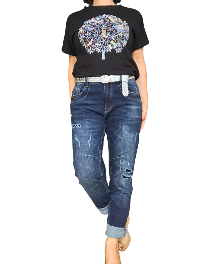 T-shirt noir arbre de vie scintillant