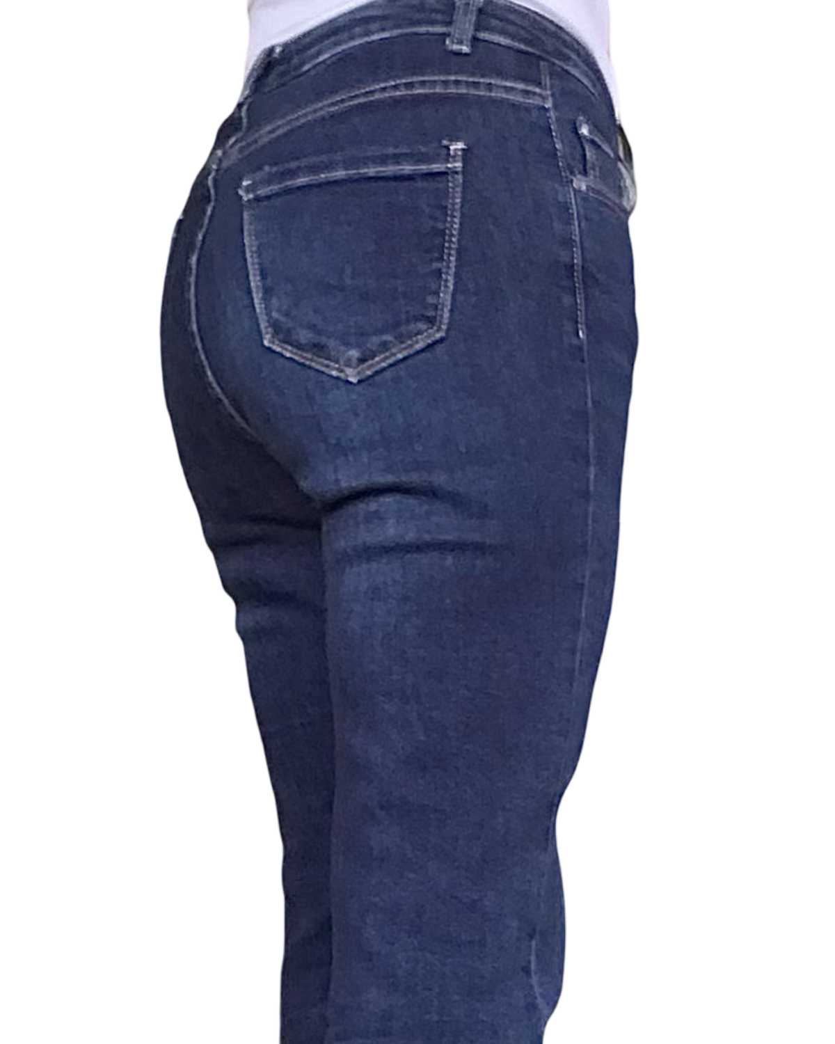 Jeans flare bleu foncé 29 pouces de jambes, frangé au bas
