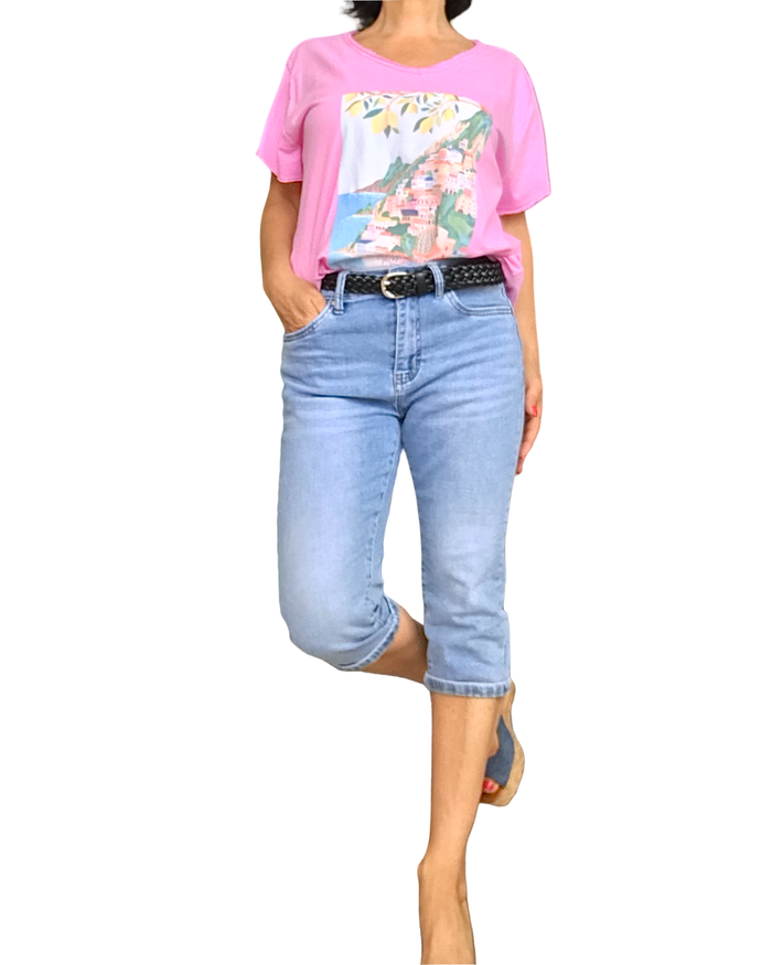 T-shirt col en V rose – Côte d’Azur