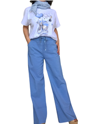 Pantalon jambe droite bleu jeans taille élastique avec cordon