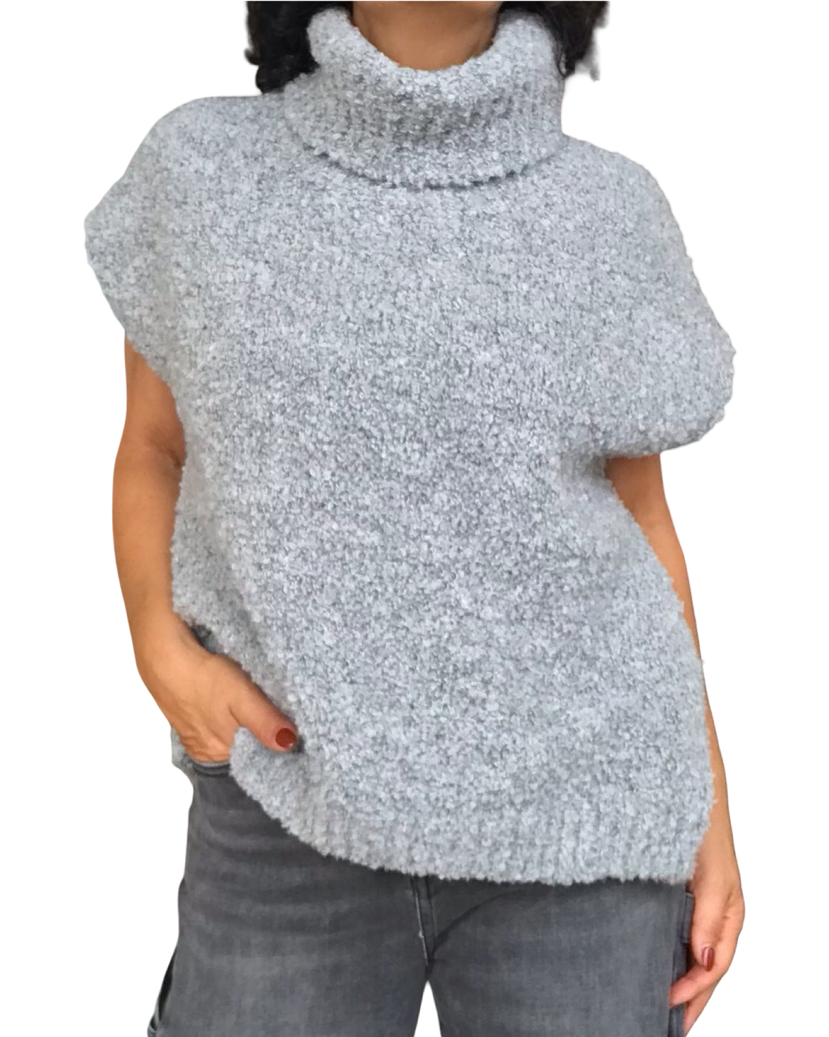 Chandail en tricot gris col roulé manche courte