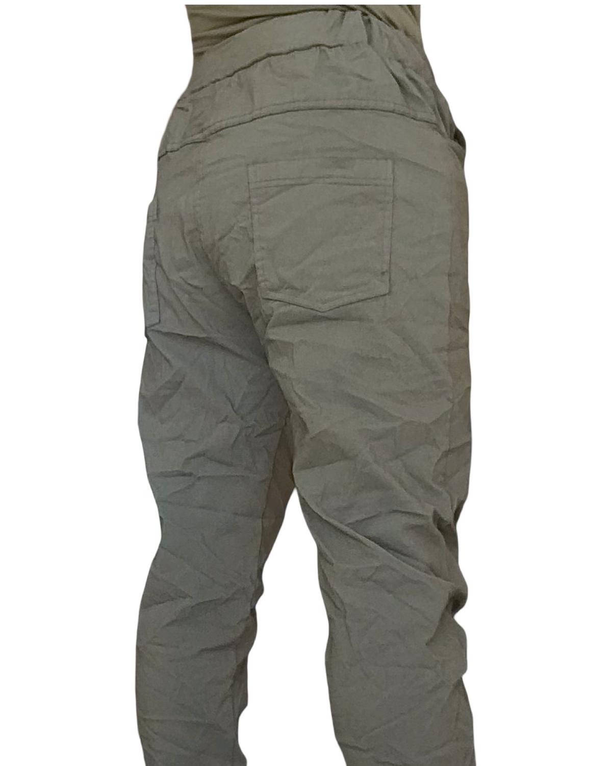 Pantalon kaki à taille élastique – vue de dos avec poche arrière