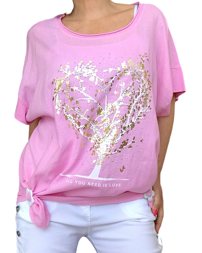 T-shirt rose cœur scintillant – coton & lin