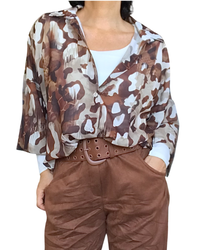 Chemise motif camouflage beige, crème, noisette et brun manche longue