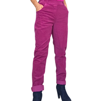 Pantalon magenta en velours cotelé à taille élastique rose foncé
