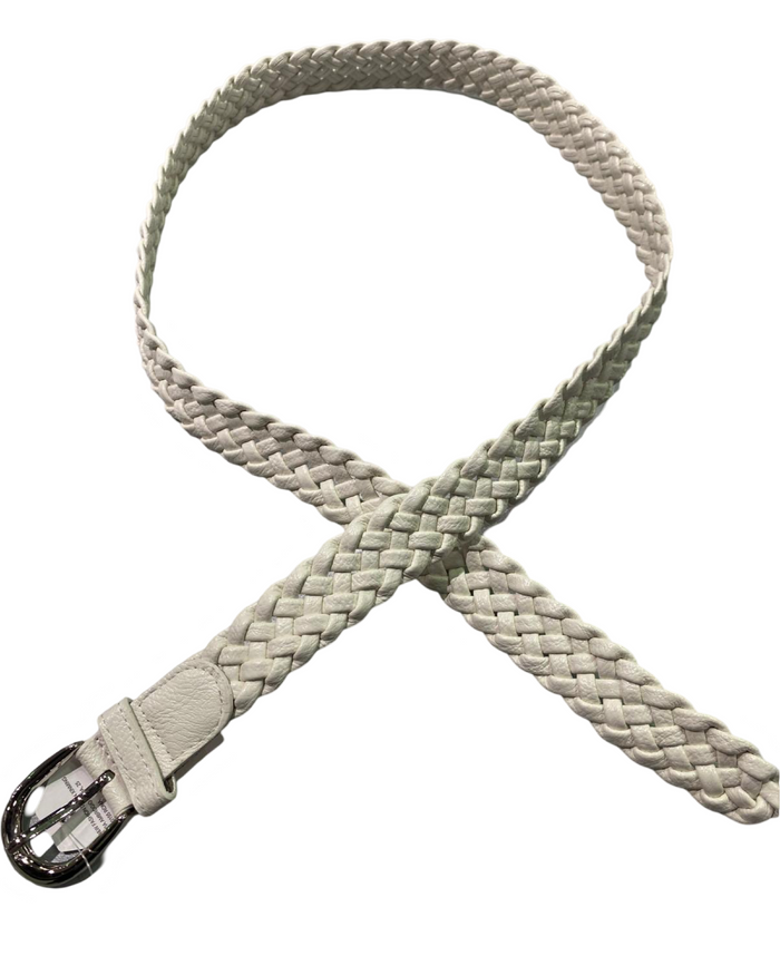 Ceinture tressée en cuir vegan blanche 1 pouce de largeur