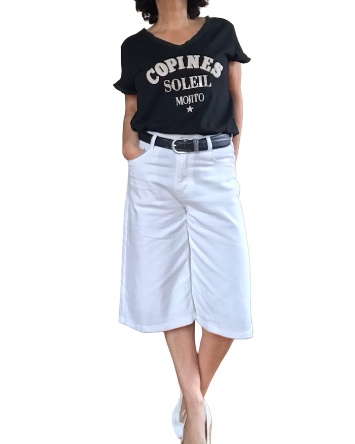 T-shirt noir « Copines Soleil Mojito» col en V