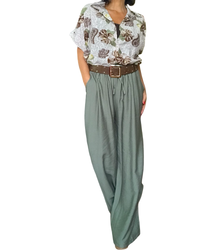 Pantalon palazzo vert olive taille élastique 30 pouces de jambe