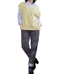 Débardeur en tricot col en V jaune pâle
