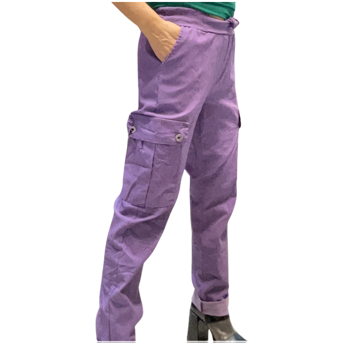 Pantalon à taille élastique mauve poche cargo