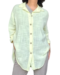 Chemise jaune unie à manche 3/4 col chemise