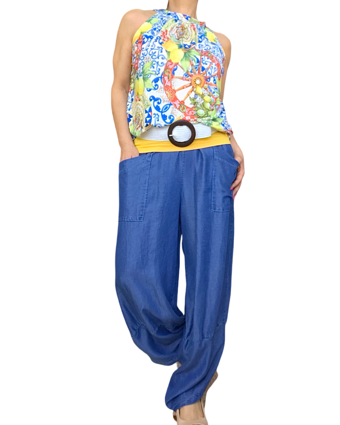 Pantalon baggy bleu jeans fluide – Taille unique chic