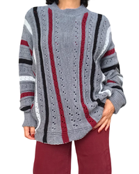 Chandail en tricot gris en pointel rayures verticales, manche longue