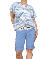 T-shirt floral bleu marine et argent stylé et doux