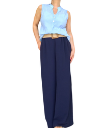 Pantalon palazzo 7/8 bleu marin fluide & stylé