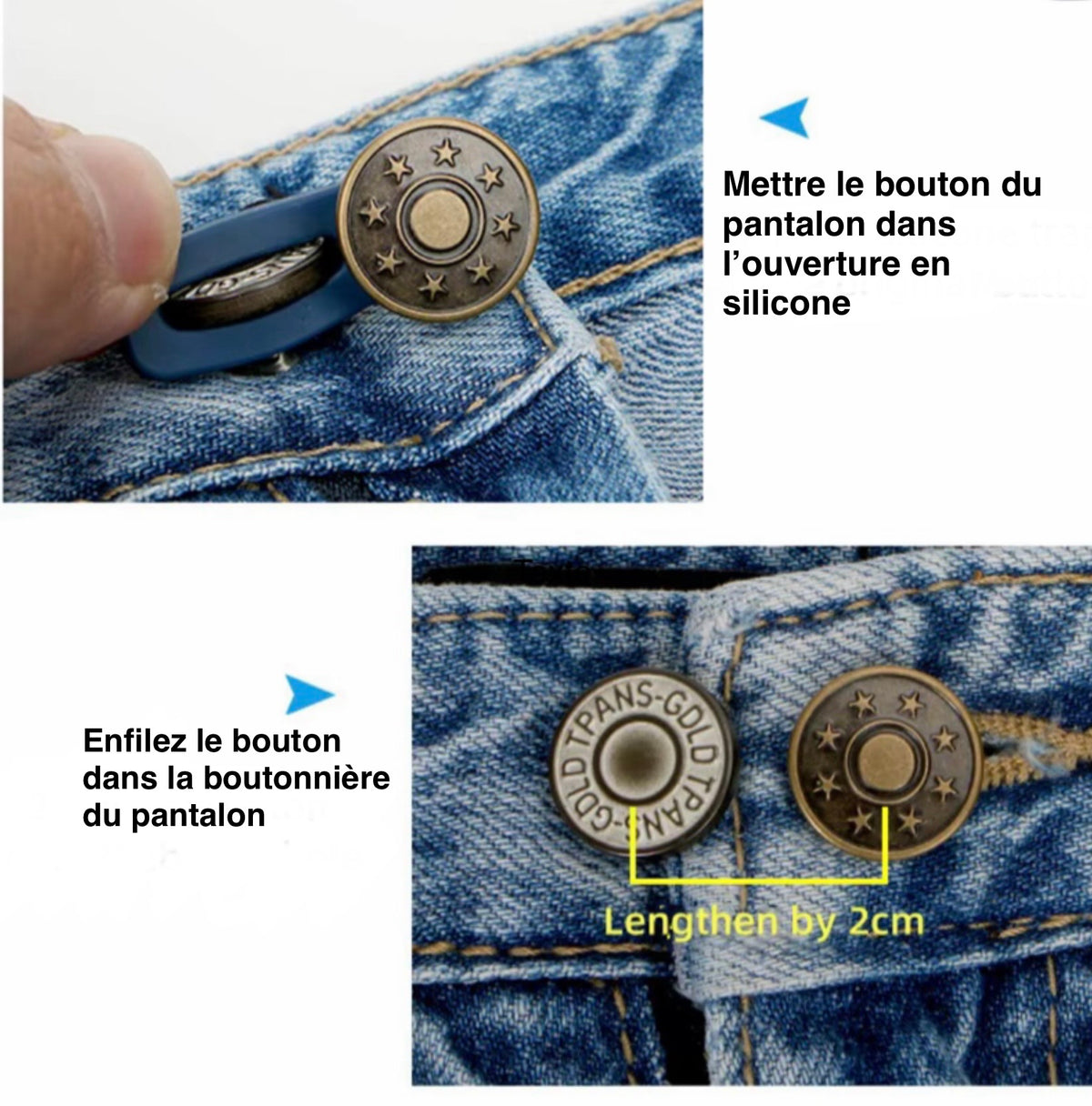 Bouton pour extension de taille d’un pouce