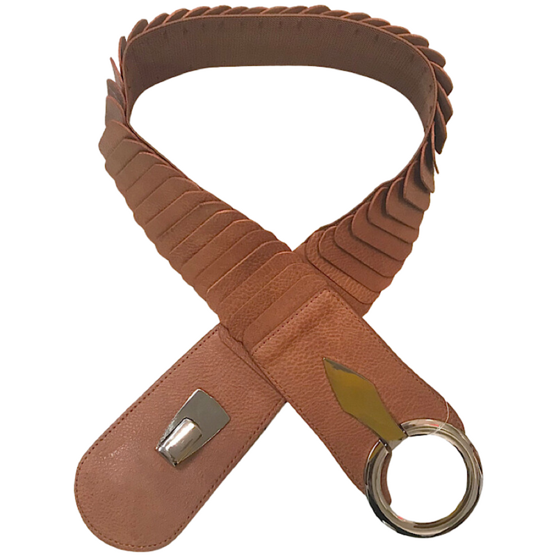 Elastic camel leather belt with wide band