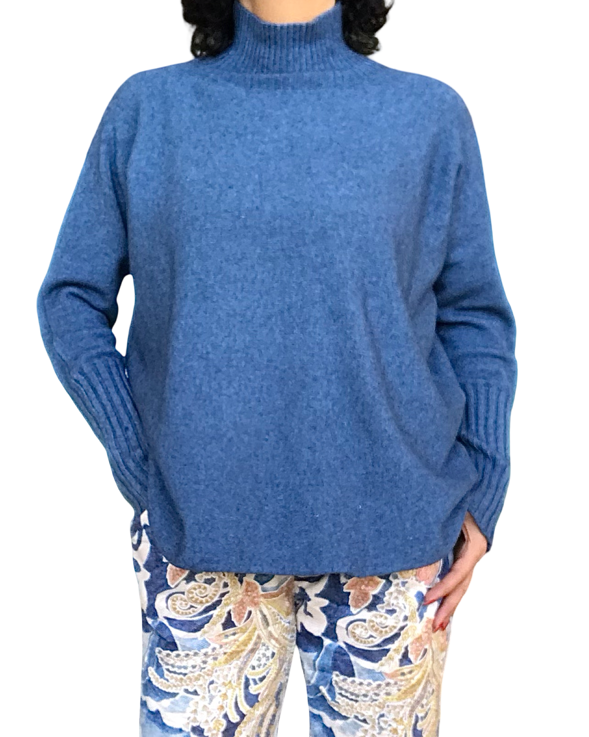 Chandail col cheminé bleu chiné