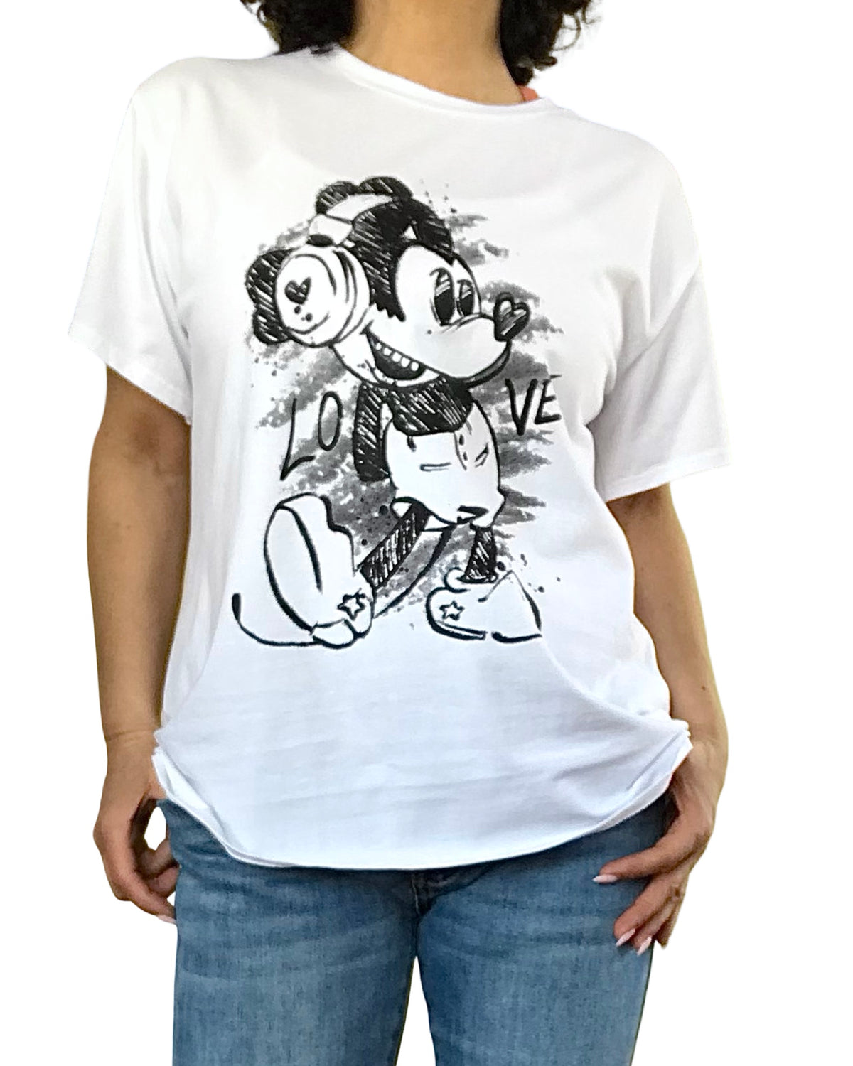 T-shirt blanc avec Mickey Mouse en noir