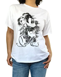 T-shirt blanc avec Mickey Mouse en noir