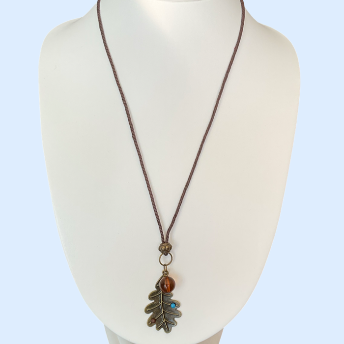 Jewelry | Long necklace with bronze leaf pendant