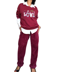 Chandail uni bourgogne col rond en jersey « Love »