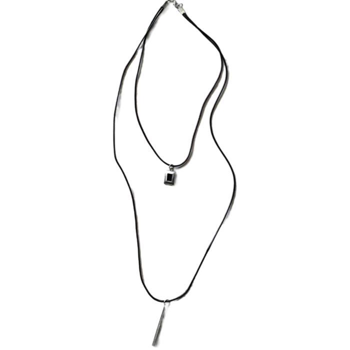 Bijoux | Collier babiche noir double longueur en pendentif de rectangle