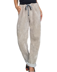 Pantalon beige en corderoy à taille élastique avec cordon