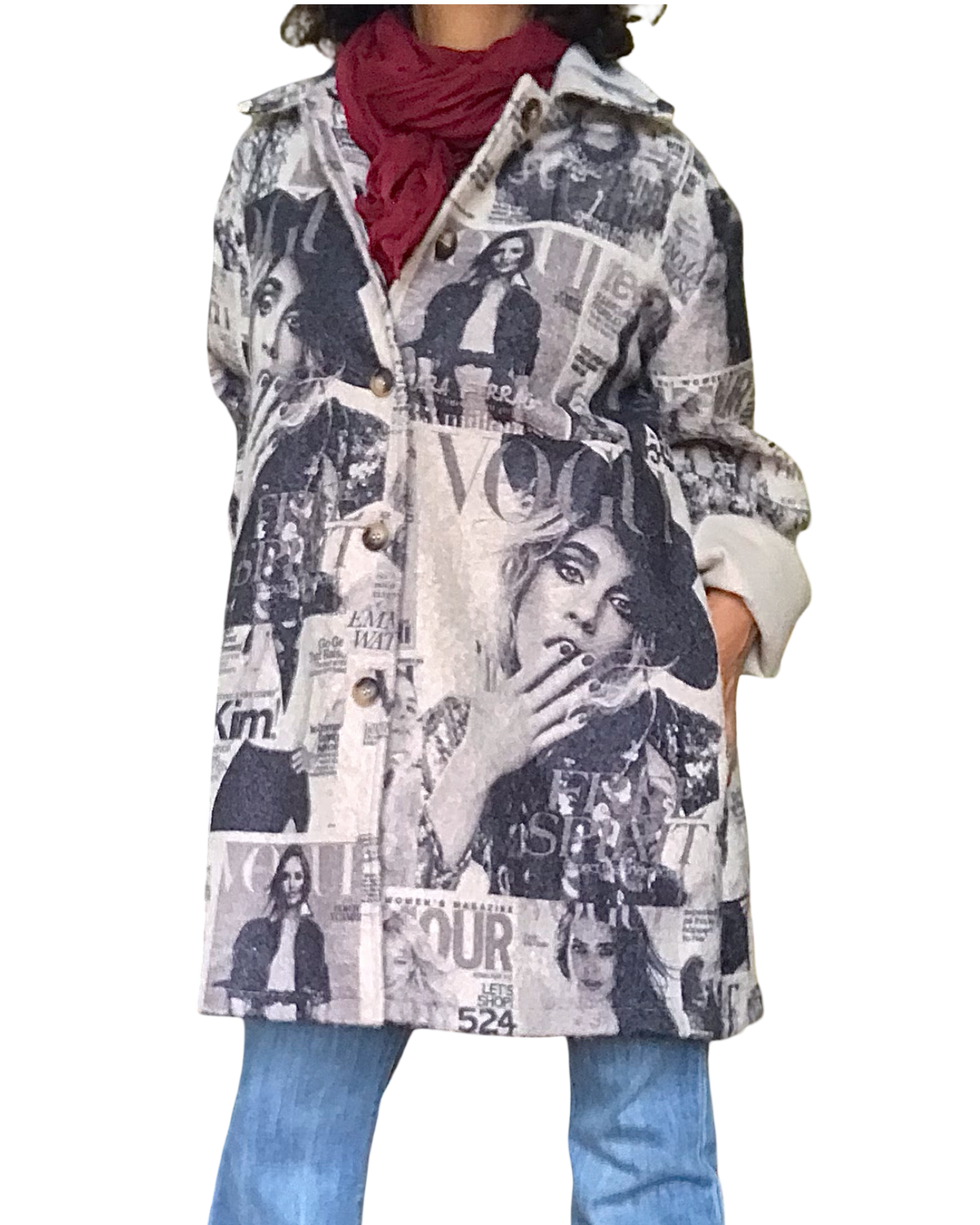 Manteau en laine 3/4 imprimé de journaux mode