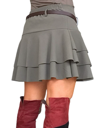 Jupe short kaki taille élastique à volant
