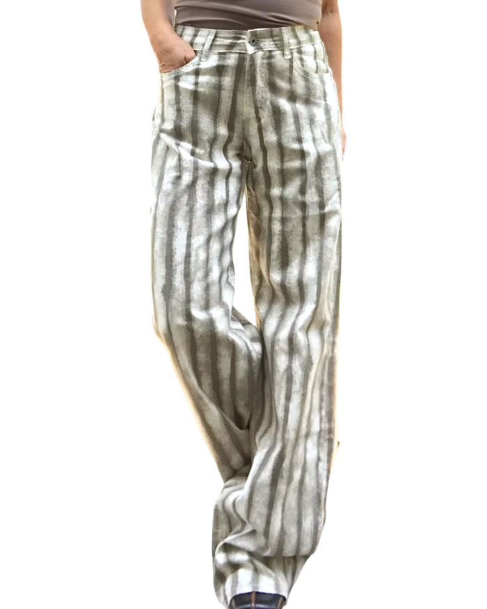 Pantalon rayé crème et moka jambe droite 32 pouces de jambe