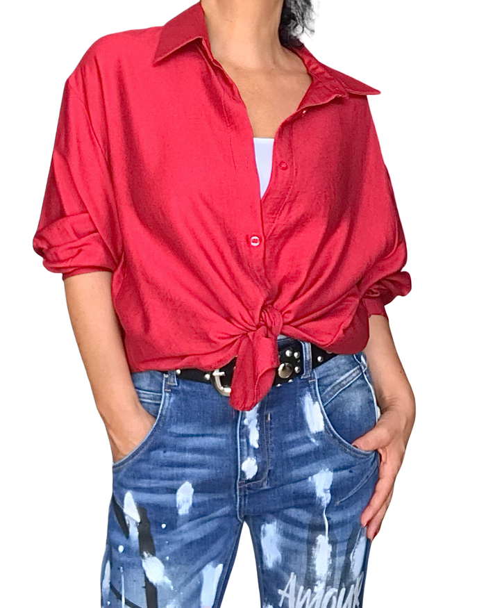 Chemise rouge unie à manche longue