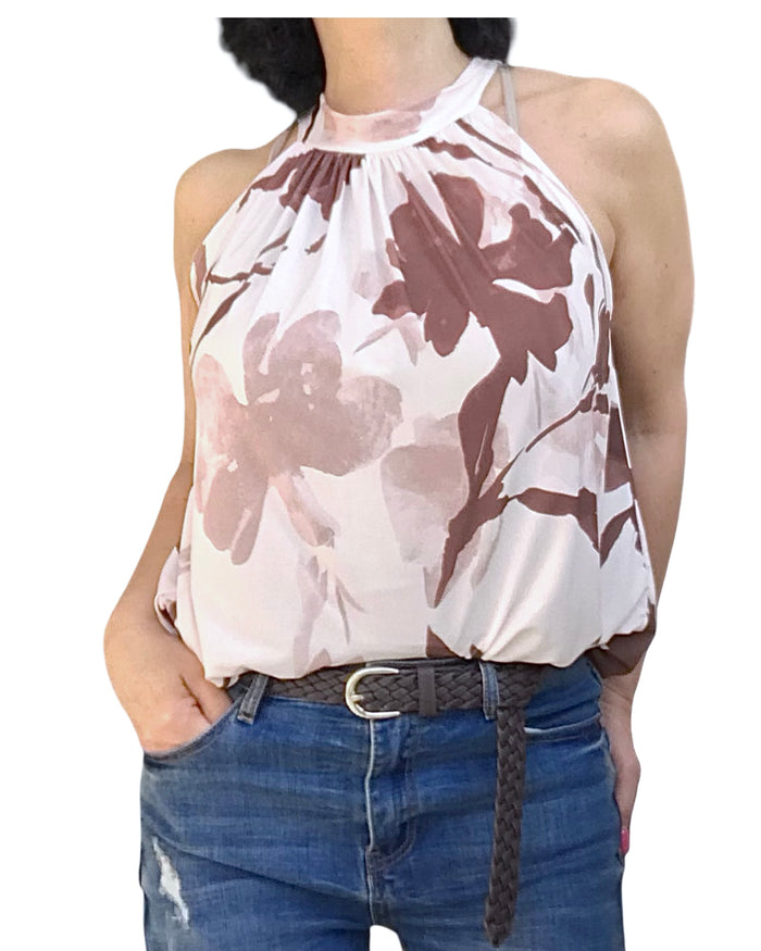 Camisole florale nouée au cou – Chic et fluide