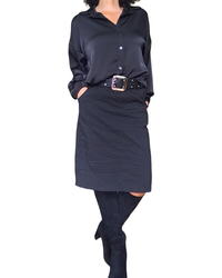 Chemise noire en satin à manche longue