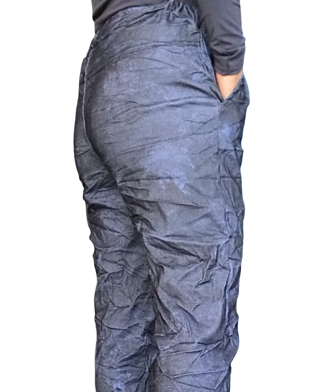 Pantalon à taille élastique marbré bleu jeans et gris avec cordon à la taille