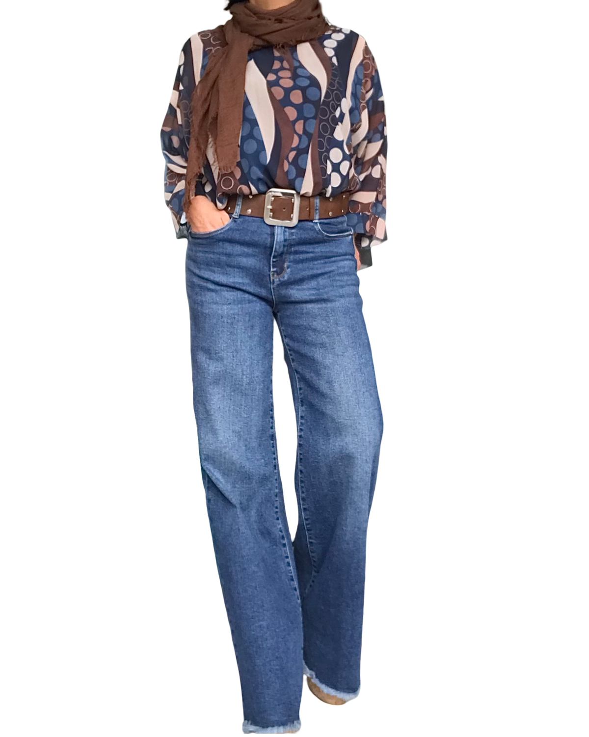 Jeans large bleu moyen frangé au bas 31 pouces de jambe