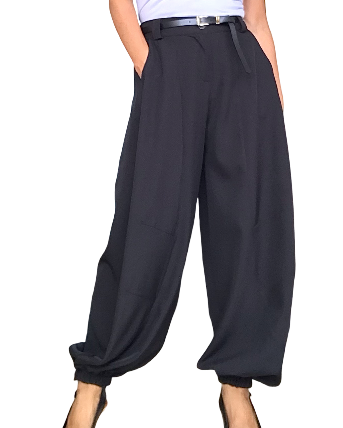 Pantalon noir baggy à taille élastique