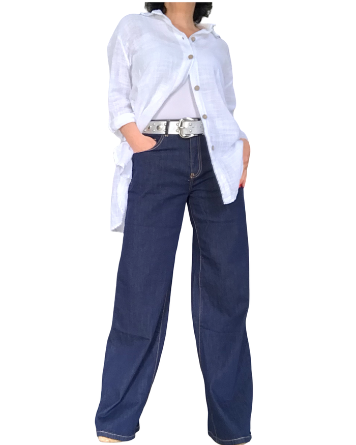 Chemise blanche unie à manche 3/4 col chemise