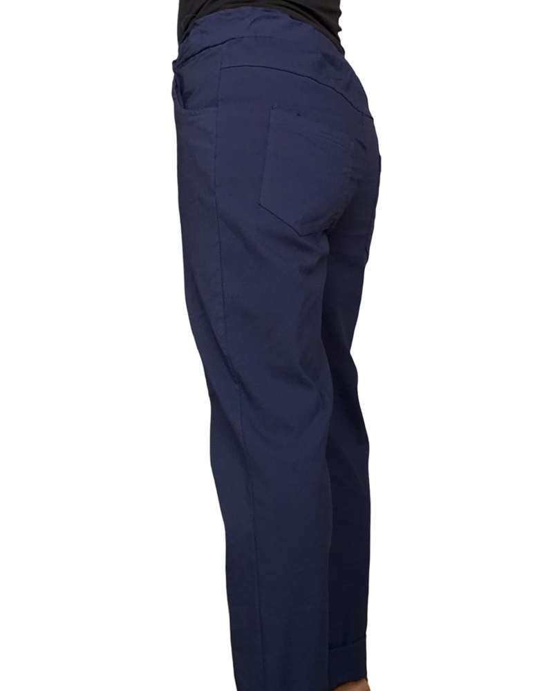 Pantalon bleu marin à taille élastique avec cordon