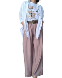 Pantalon palazzo moka taille élastique 30 pouces de jambe