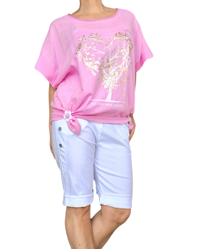 T-shirt rose cœur scintillant – coton & lin