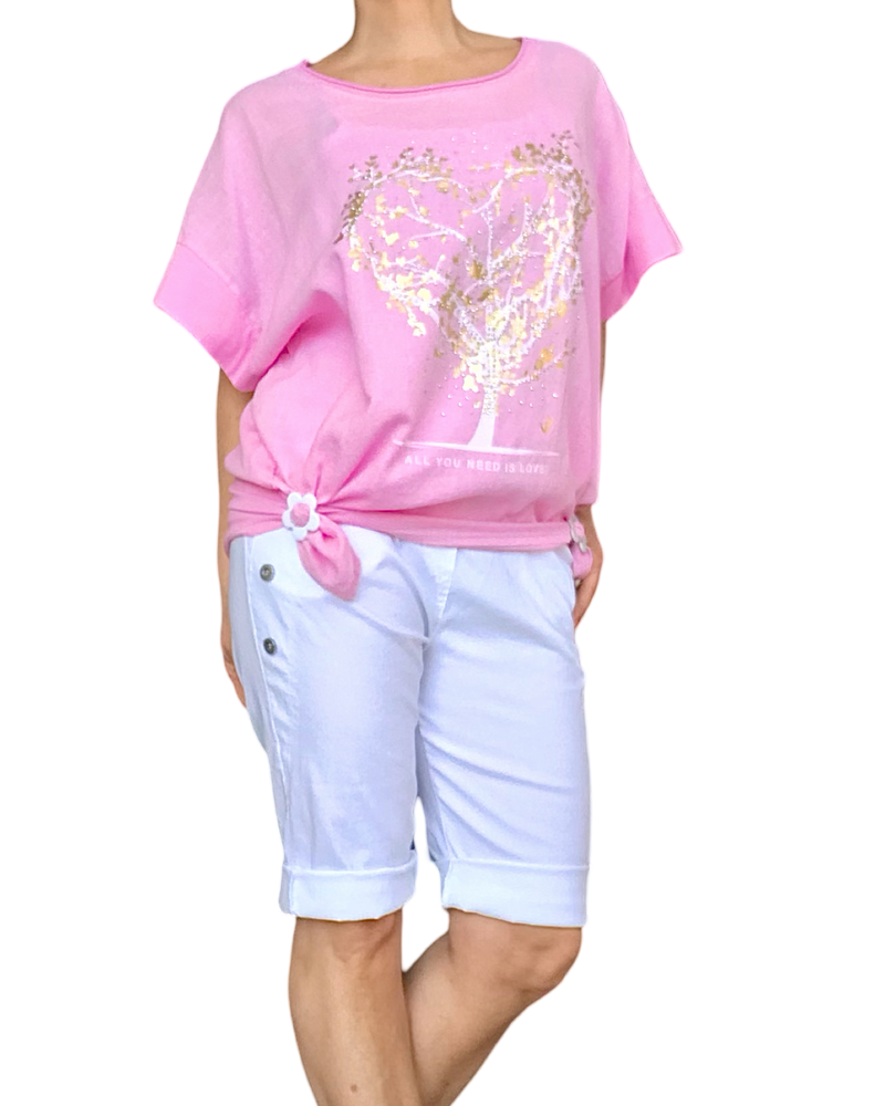 T-shirt rose cœur scintillant – coton & lin