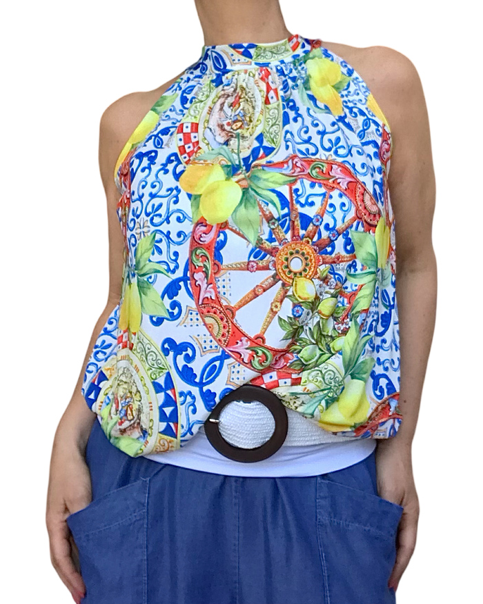 Camisole nouée citronnée au col chic