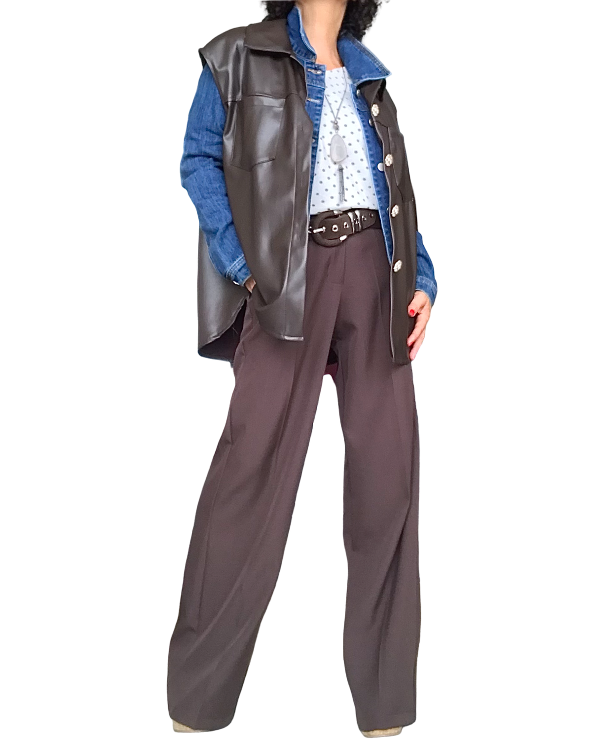 Pantalon brun classique, taille élastique 32 pouces de jambes