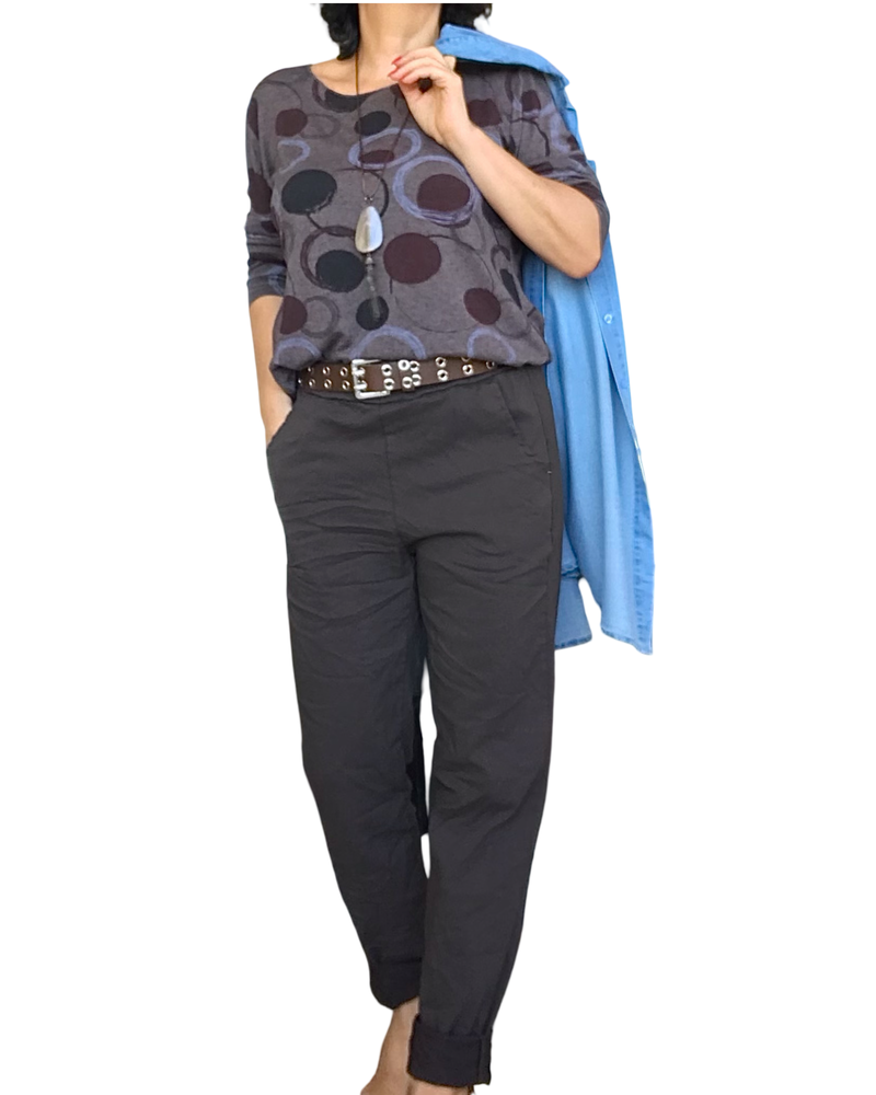 T-shirt manche longue brun imprimé de cercle