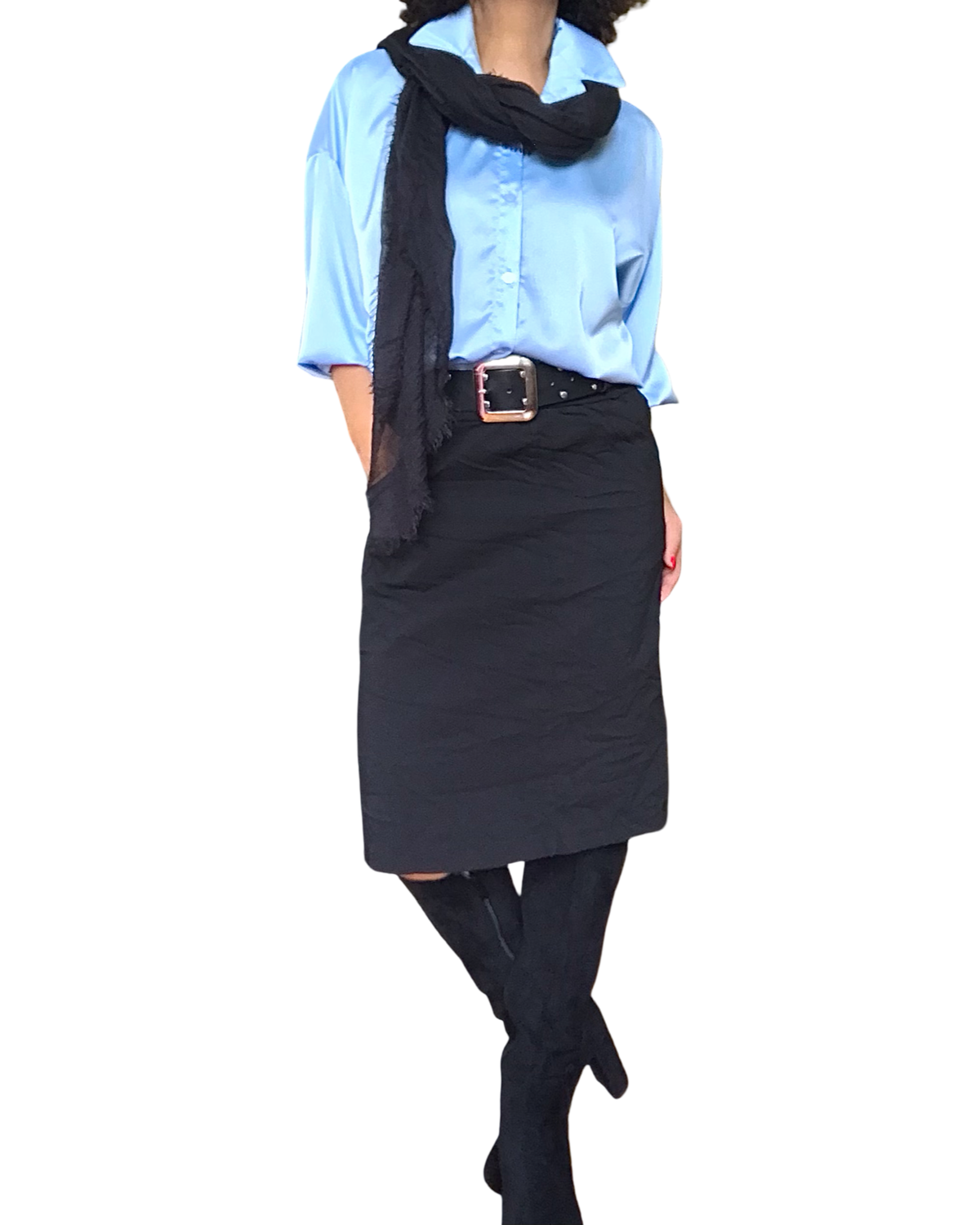 Chemise bleu ciel en satin à manche longue